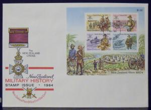 2591  New Zealand   FDC w S/S  # 814a  Military History 1984   CV$ 7.00