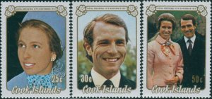 Cook Islands 1973 SG450-452 Princess Anne Wedding set MNH