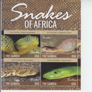 2015 Gambia Snakes of Africa MS4 (Scott 3629) MNH