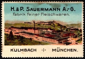 Vintage Germany Poster Stamp H & P Sauermann Factory Of Fine Meat Products