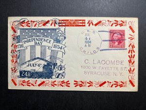 1934 USA Naval Cover USS Childs to Syracuse NY July 4 Independence Day