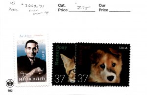 United States Postage Stamp, #3669-3671 Mint NH, 2002 Irving Berlin, Cat, Dog