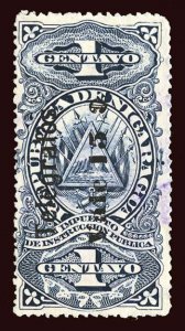 NICARAGUA Hiscocks #H132 1908 Telegrafos 15c on 1c used