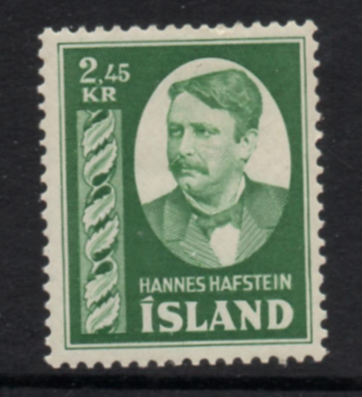 Iceland Sc 285 1954 2.45 kr Hafstein stamp mint