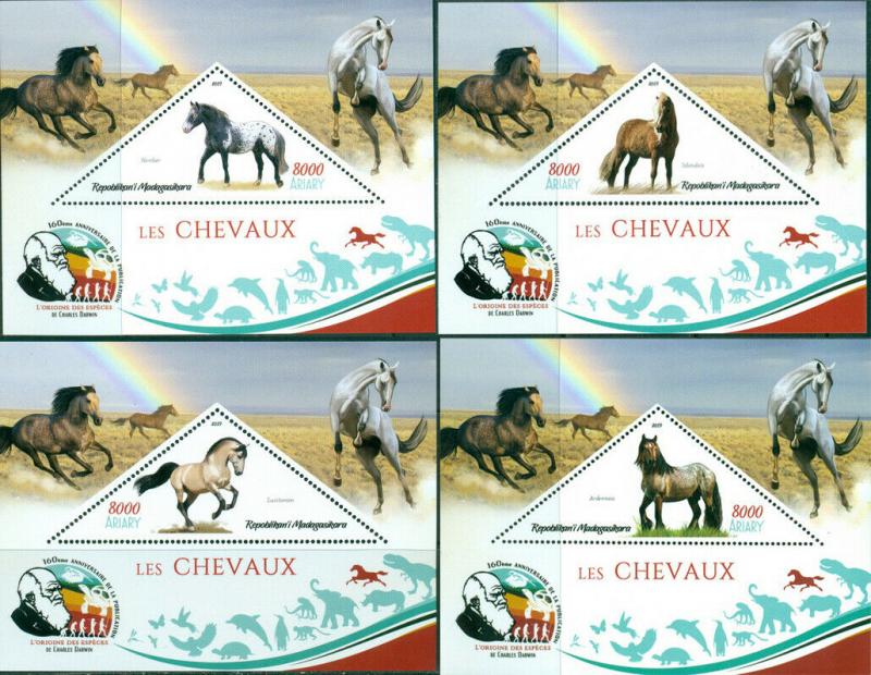 HORSES ANIMALS FAUNA CHARLES DARWIN MADAGASCAR 2019 MNH STAMP SET 4 SHEETS