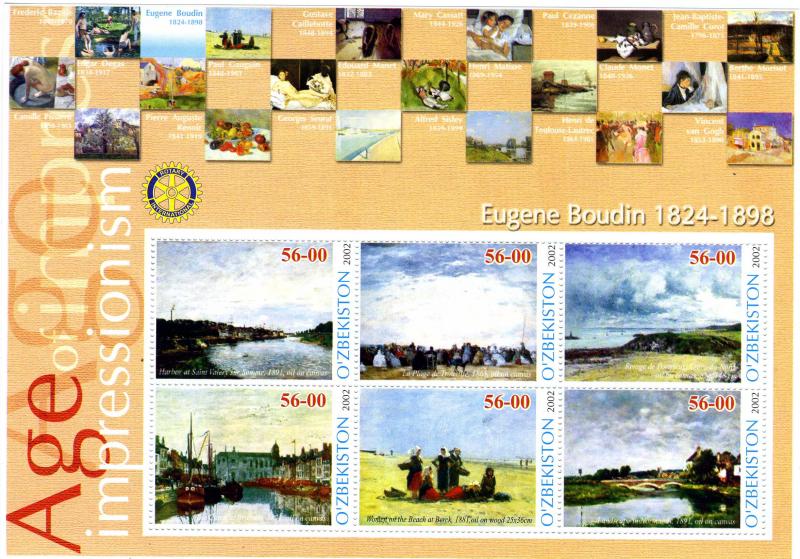 UZBEKISTAN 2002 Eugene Boudin Paintings Rotary Sheet Perforated mnh.vf