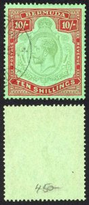 Bermuda SG92g KGV 10/- Key Plate Green and Red/Deep Emerald