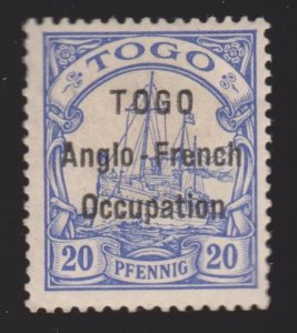 TOGO 1914 20 pf ultramarine Narrow setting 2mm Anglo - French 16mm OG