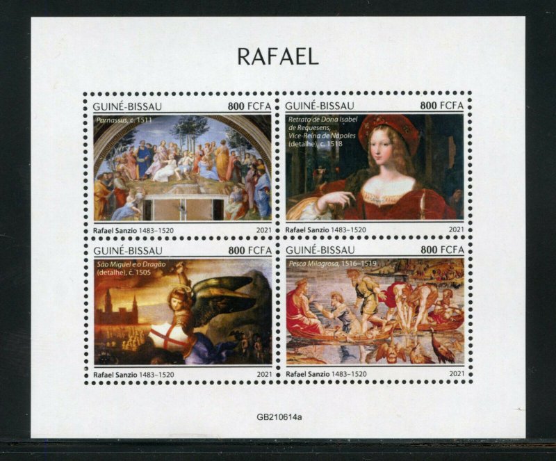 GUINEA BISSAU 2021 RAFAEL PAINTINGS  SHEET OF FOUR MINT NEVER HINGED