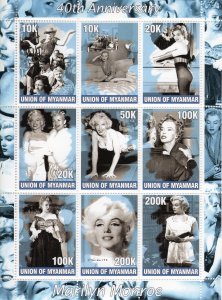 Myanmar 2002 MARILYN MONROE 40th.Anniversary Sheetlet perforated (9) MNH