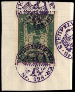 Vintage Germany Prussia Revenue 5 Marks General Stamp Duty w/Official Cancel