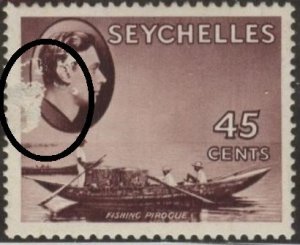 Seychelles 140 (mh filler, defaced) 45c George VI, fishing canoe, brown (1938)