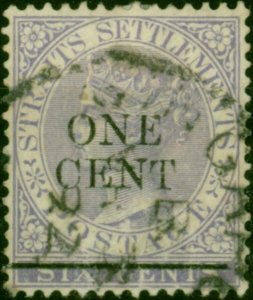 Straits Settlements 1892 1c on 6c Lilac SG90 Fine Used