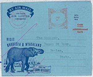 hunting  RHODESIA & NYASSALAND - Aerogramme :  GAME RESERVES - ELEPHANT - 1962