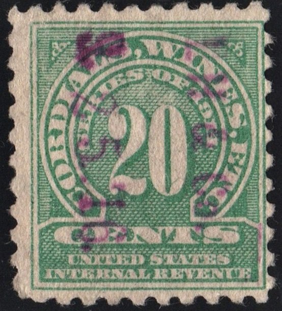 RE12 20¢ Cordials, Wines. Etc. Stamp (1914) Used