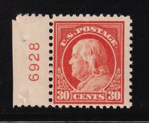 1917 Franklin Sc 516 30¢ orange MNH plate number single Hebert CV NH $350