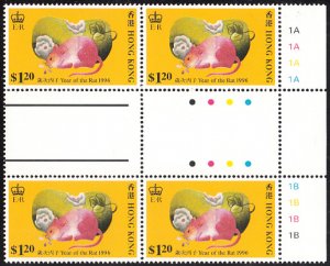 Hong Kong 1996 MNH Sc #734 $1.20 Year of the Rat Gutter Block of 4