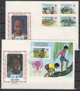 Grenada, Gr., Scott cat. 318-321, 322. Yr. of Child issue. 2 First day covers. ^