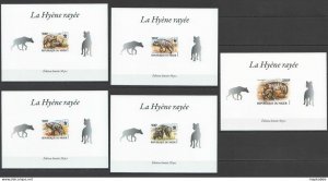 Lx150 Imperf 2015 Niger Wwf Hyenes Wild Animals !!! Uv Cardboard 5Bl Mnh