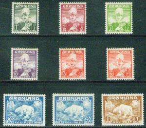 Greenland Sctt 1-9 complete MH* 1938-1946 first set CV$36