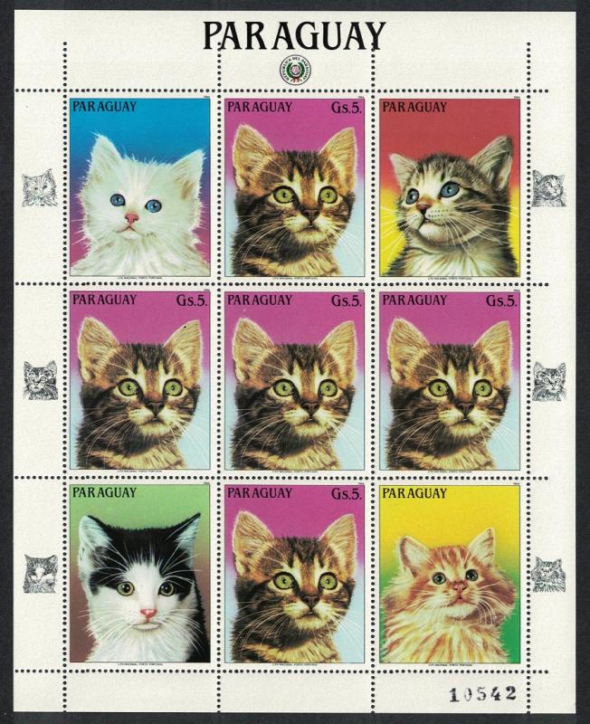 Paraguay Cats Kittens Sheetlet of 5v and labels SC#2133