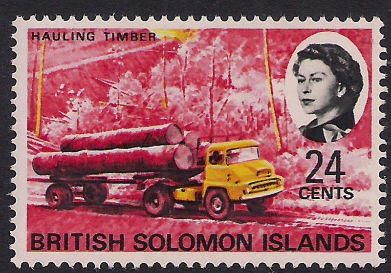 British Solomon Islands 1968 QE2 24ct Hauling Timber Umm SG 176 ( R832 )