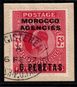 MOROCCO AGENCIES SG122a 1907 6p on 5/= DEEP BRIGHT CARMINE FINE USED ON PIECE