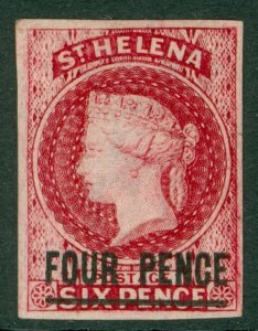 SG 5 St Helena 1863 watermark crown CC. 4d carmine. A fine fresh mounted mint...