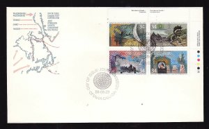 Canada-Sc#1107a-stamps on FDC-UR plate block-Exploration of Canada-1986-