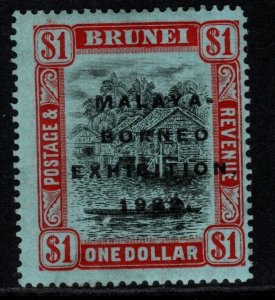 BRUNEI SG59 1922 $1 BLACK & RED/BLUE MTD MINT