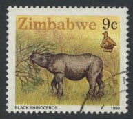 Zimbabwe SG 773a  SC# 619  Used Black Rhinocerous  Perf 14½ see detail and scan