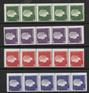 Canada 406-09  1963  set  4  strips of 5 fine mint nh