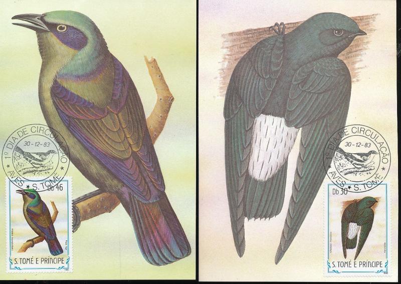 S.Tome E Principe St Thomas 1983 Birds Wildlife Maxi Cards Used (22 Items) D754a