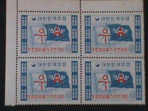 ​KOREA-1959-SC#297-75TH ANNIV: KOREAN POSTAL SYSTEM  MNH IMPRINT BLOCK-VF