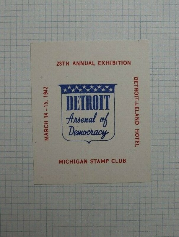 1942 28th Annual Expo Detroit MI Arsenal of Democracy Souvenir Label Ad