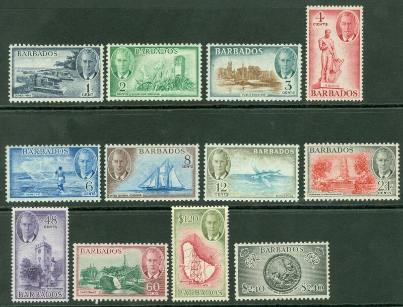 SG 271-282 Barbados 1950. 1c-$2.40 set of 12. Lightly mounted mint CAT £65