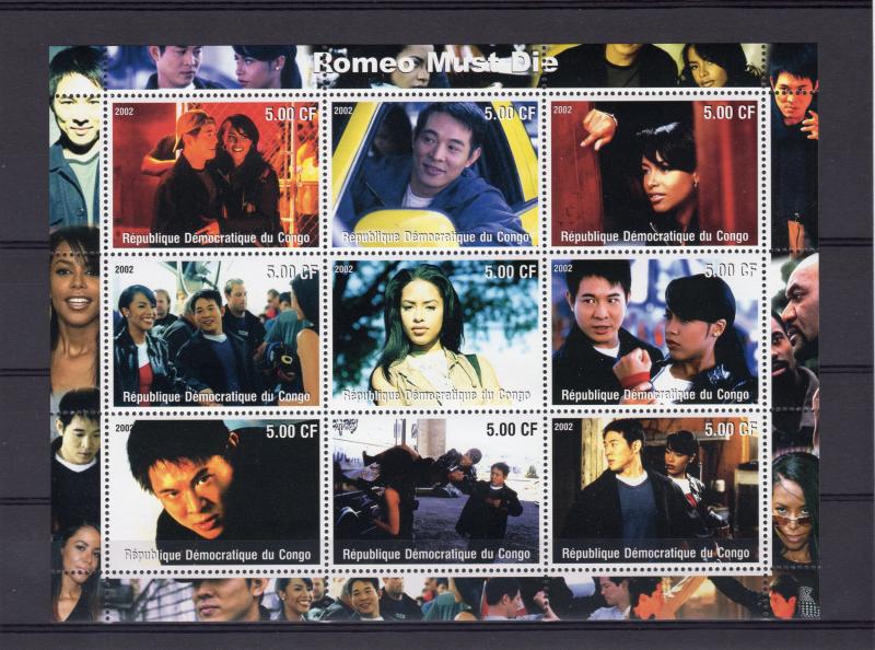 Congo 2002 Jet Li (China) Aaliyah (USA) Romeo Must Die Sheetlet (9) MNH