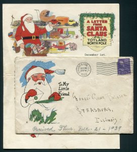 1939 Santa Claus Christmas Cover with Letter - Champaign, Illinois to Strasburg