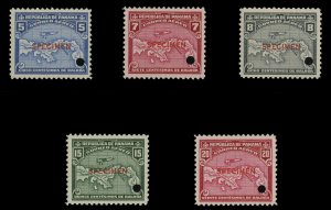 Panama #C6A-8, 1930-41 Airpost, 5c-20c, five values, overprinted Specimen, wi...