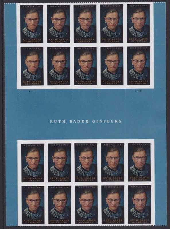 US 5821 Ruth Bader Ginsburg F header gutter block 20 MNH 2023