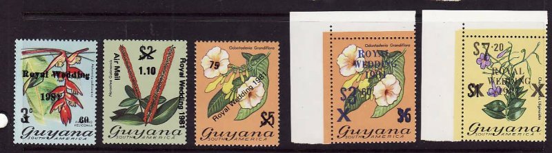 Guyana-Sc#331-3,334a,335a-unused NH set-Royal Wedding 1981 overprinted-