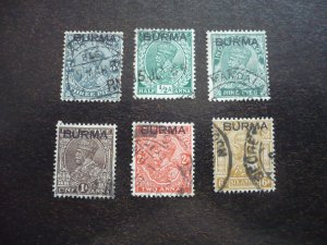 Stamps - Burma - Scott# 1-5,10 - Used Part Set of 6 Stamps