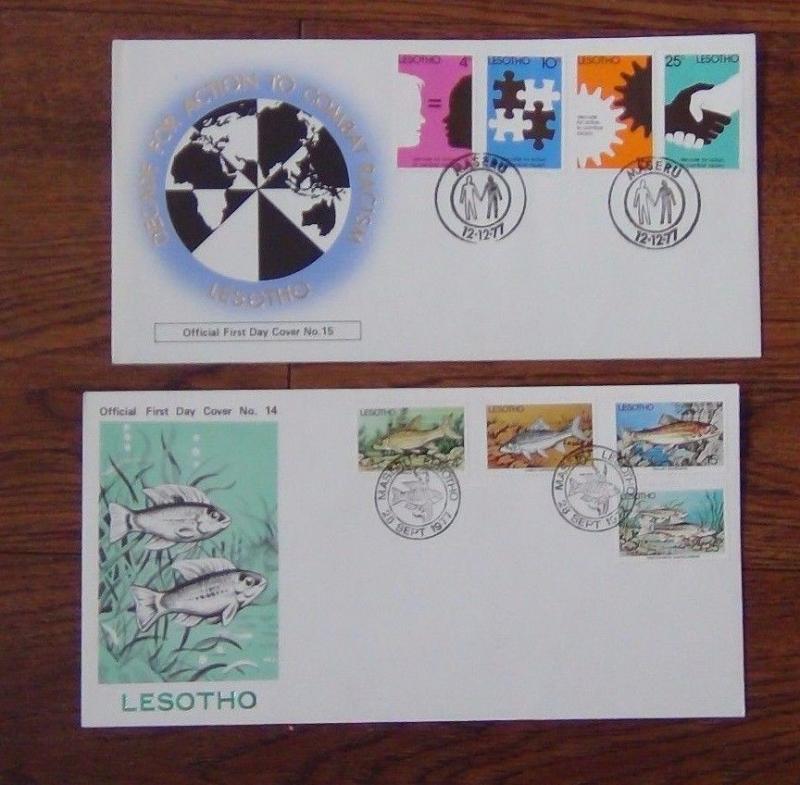 Lesotho FDC 1968 1978 Racisme Aloes Fleurs Téléphone Rock Tableaux Poisson etc