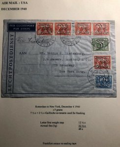 1940 Rotterdam Netherlands Airmail Censored Cover To New York Usa Vos Lisbon