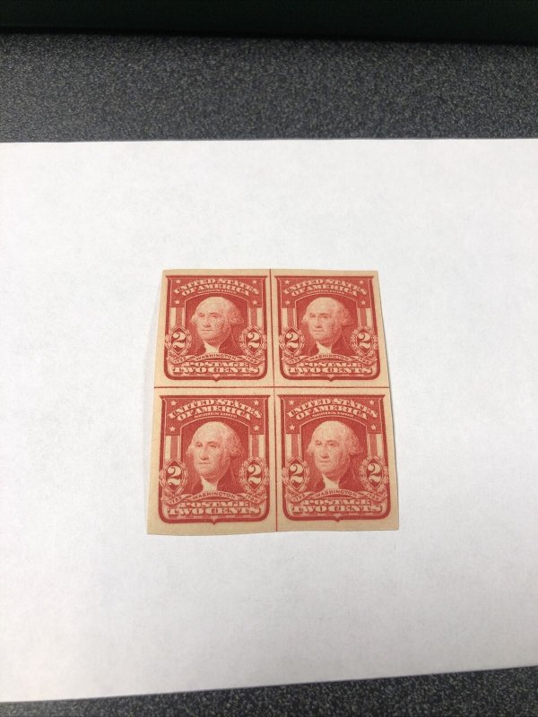 US Stamp#320 Center Line block - Light Hinge Of Top Two.