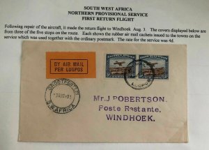 1931 Windhoek South West Africa First Return Flight Cover FFC To Grootfontein