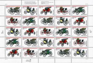 1995 32c Antique Automobiles, Sheet of 25 Scott 3019-3023 Mint F/VF NH