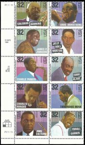 PCBstamps   US #2983/2992 PB $3.20(10x32c)Jazz Musicians, MNH, (PB-3)