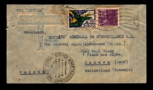 Brazil March 28 1935 Condor Flight Cover to Switzerland / Left Edge Nick -L17469