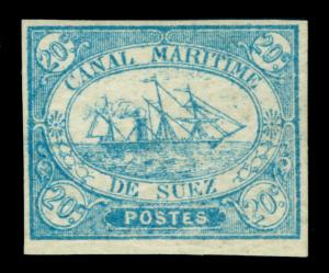 EGYPT 1868  SUEZ CANAL Co - Steamship 20c blue  Scott # L3 mint MH VF+